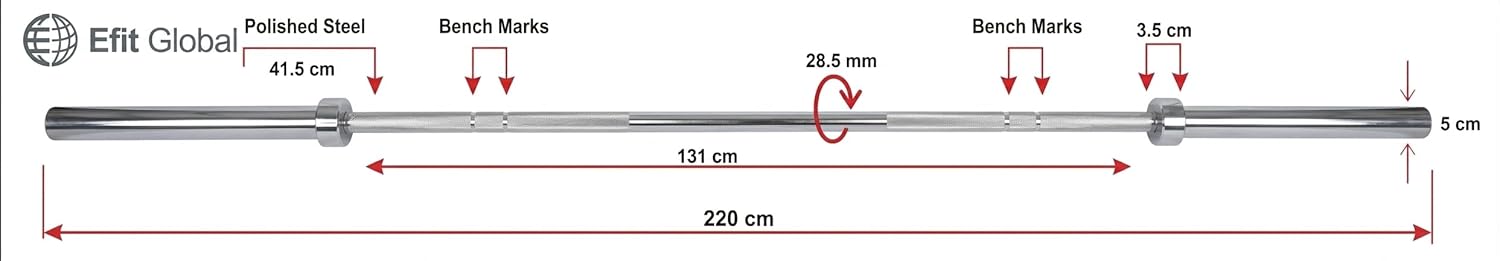 EFIT Steel Olympic Barbell Atlas, 300kg 7.2 feet length
