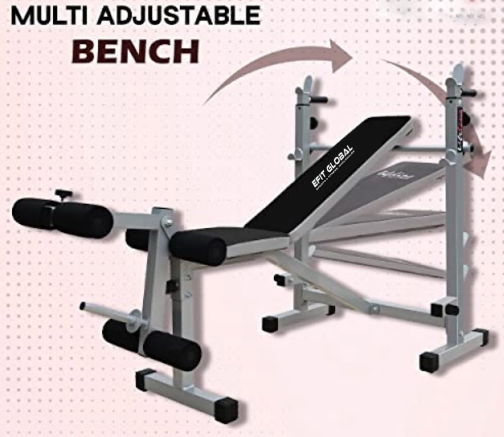 EFIT GLOBAL Multi-Purpose Adjustable Gym Workout Bench – Heavy-Duty Stainless Steel, Grey